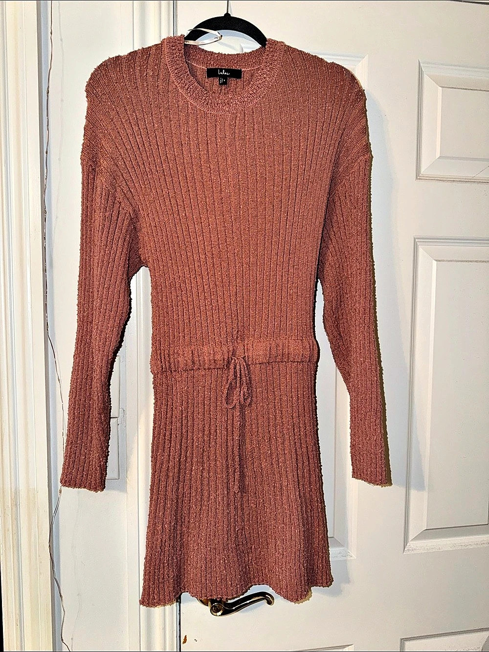 Lulus Considerable Charm Mauve Boucle Knit Sweater Mini Dress Small